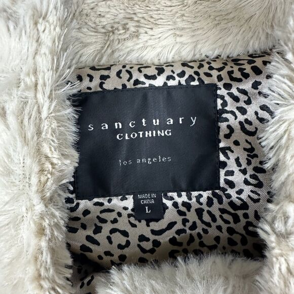 Sanctuary Vest Women Medium Beige Faux Fur Soft Full Zip Tooth Toggle Button - Picture 5 of 12